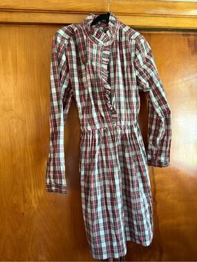 J. Crew Factory Red and Green Plaid Long-Sleeve Dress